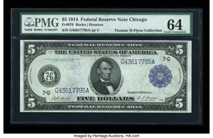 image for: Fr. 870 $5 1914 Federal Reserve Note PMG Choice Uncirculated 64....