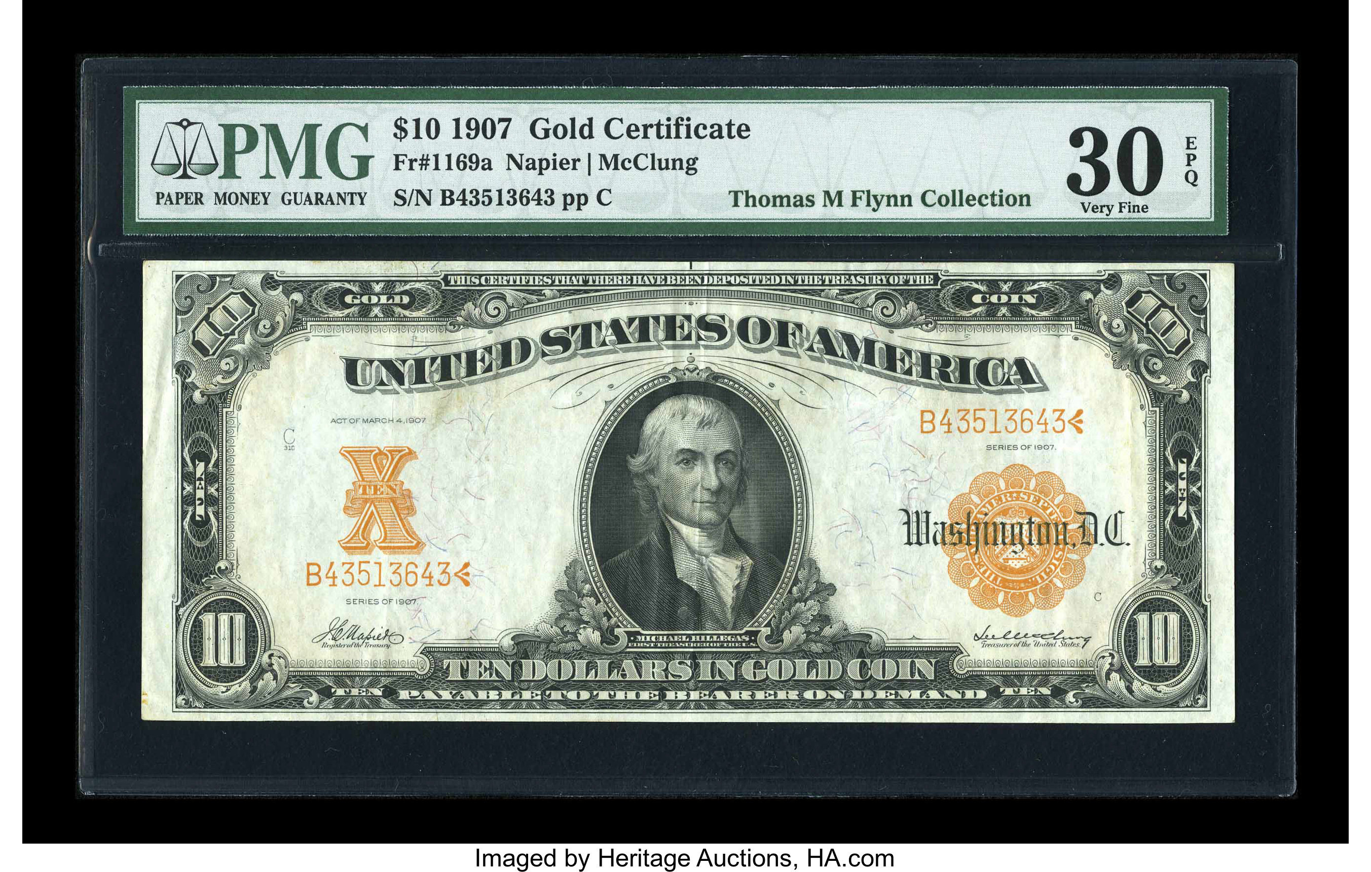 image for: Fr. 1169a $10 1907 Gold Certificate PMG Very Fine 30 EPQ....