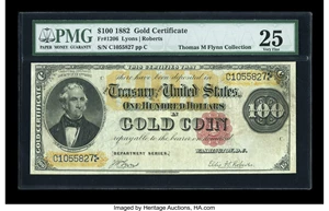 image for: Fr. 1206 $100 1882 Gold Certificate PMG Very Fine 25....