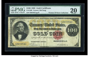 image for: Fr. 1209 $100 1882 Gold Certificate PMG Very Fine 20....