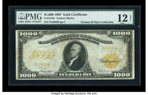 image for: Fr. 1219e $1000 1907 Gold Certificate PMG Fine 12 NET....