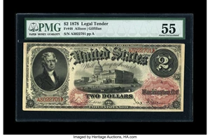 image for: Fr. 48 $2 1878 Legal Tender PMG About Uncirculated 55....