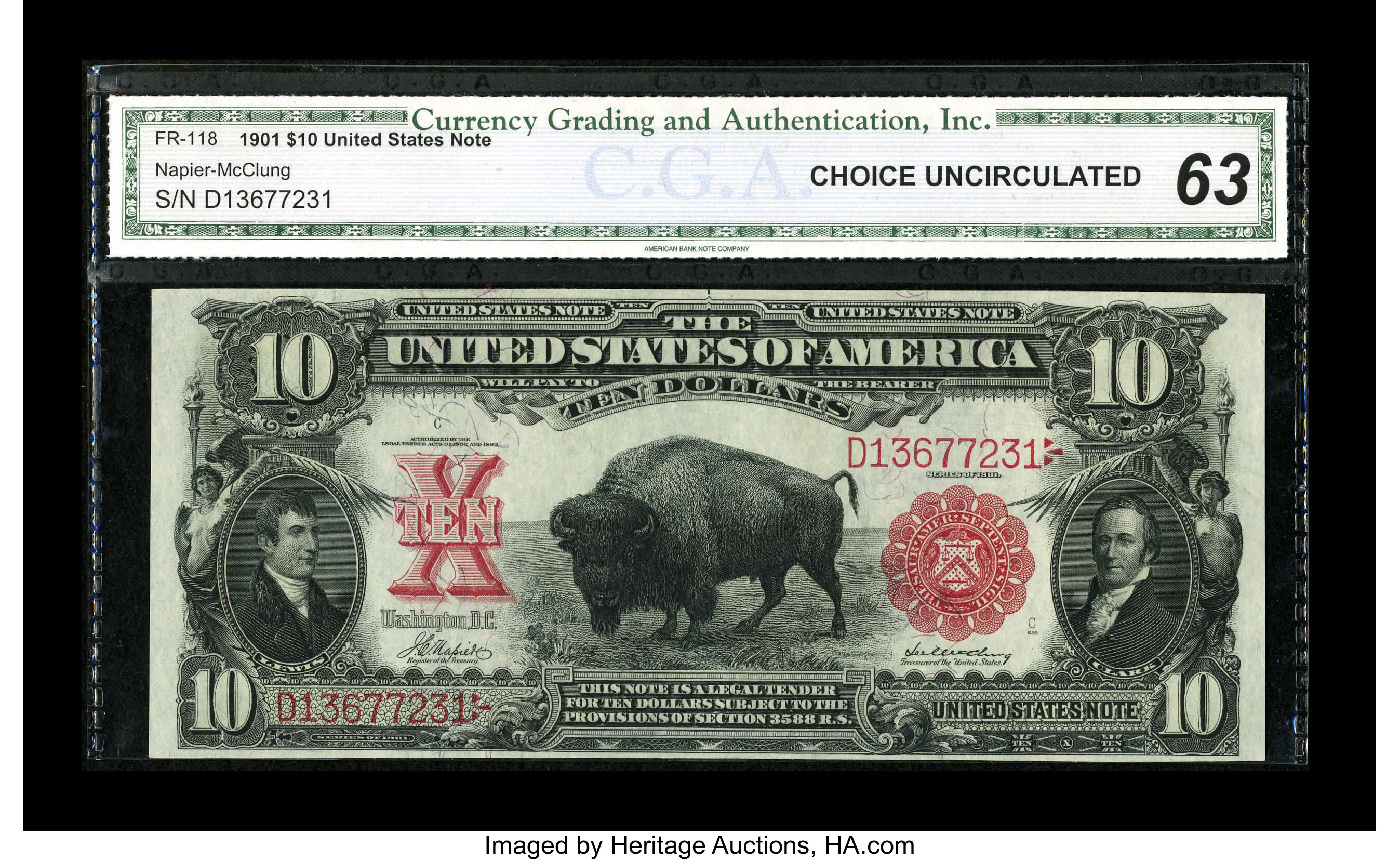 image for: Fr. 118 $10 1901 Legal Tender CGA Choice Uncirculated 63....