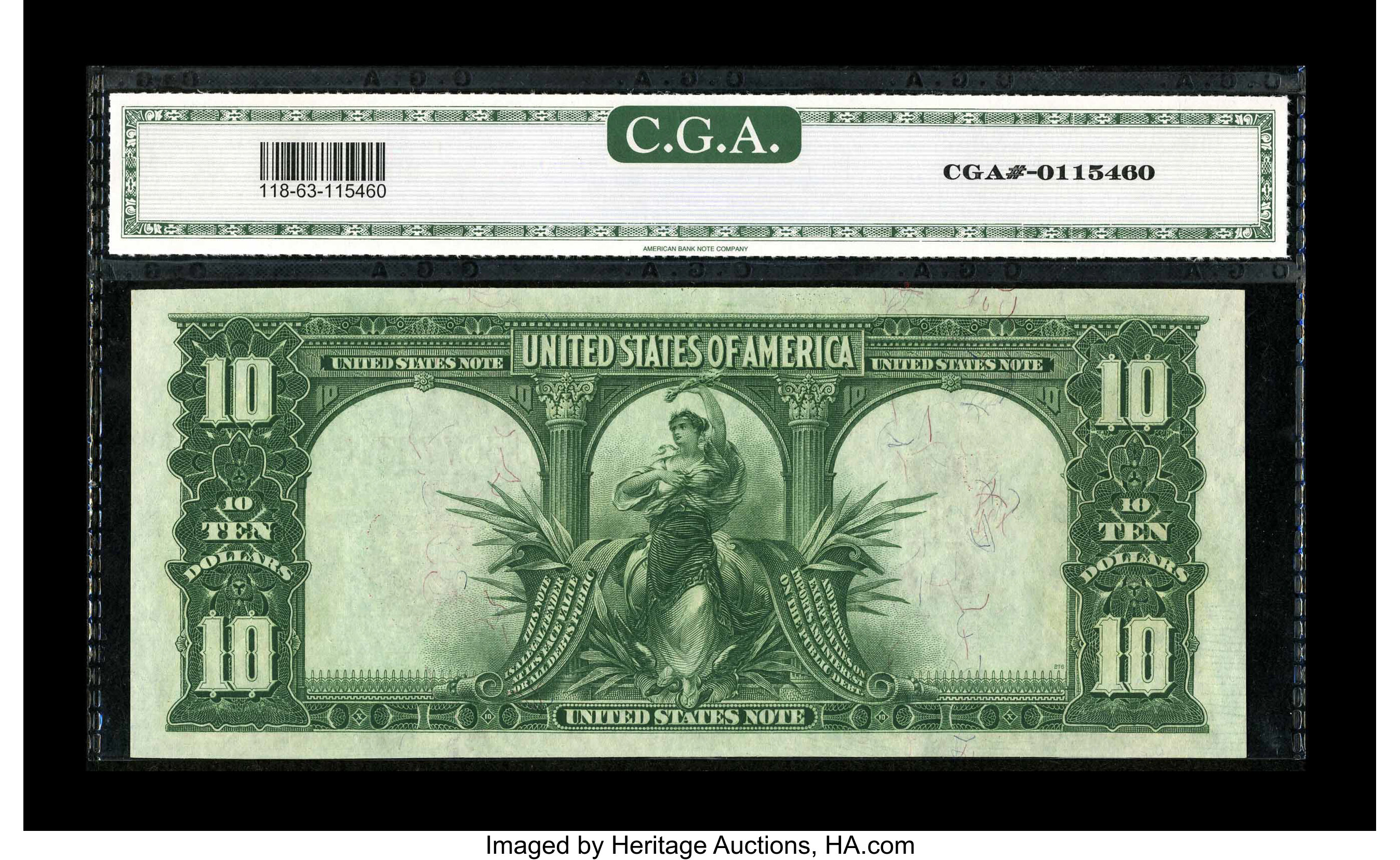 image for: Fr. 118 $10 1901 Legal Tender CGA Choice Uncirculated 63....