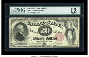 image for: Fr. 141 $20 1880 Legal Tender PMG Fine 12....