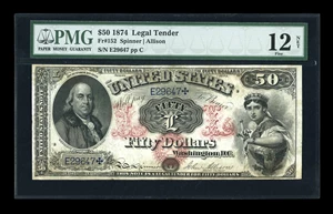 image for: Fr. 152 $50 1874 Legal Tender PMG Fine 12 Net....