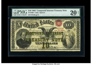 image for: Fr. 190b $10 1864 Compound Interest Treasury Note PMG Very Fine 20 NET....