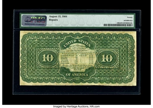 image for: Fr. 190b $10 1864 Compound Interest Treasury Note PMG Very Fine 20 NET....
