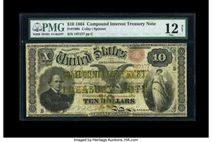 image for: Fr. 190b $10 1864 Compound Interest Treasury Note PMG Fine 12 NET....