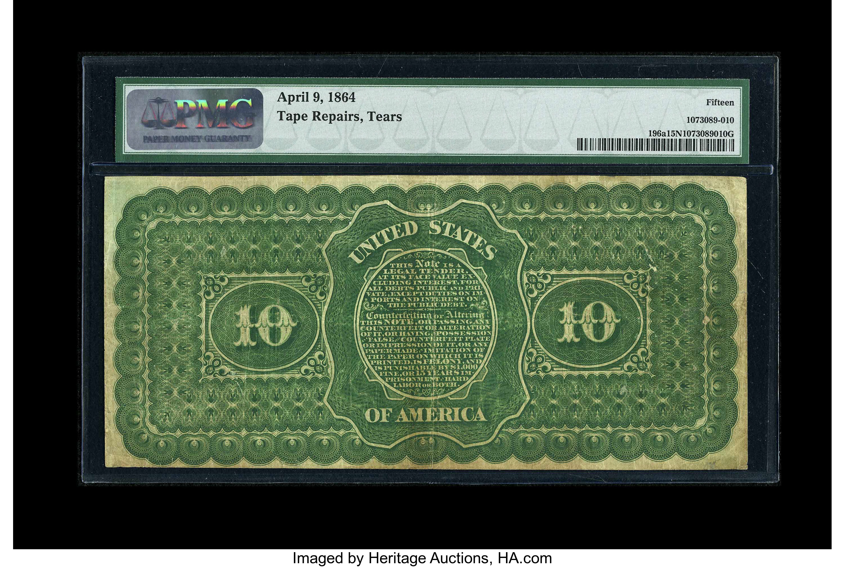 image for: Fr. 196a $10 1863 Interest Bearing Note PMG Choice Fine 15 NET....