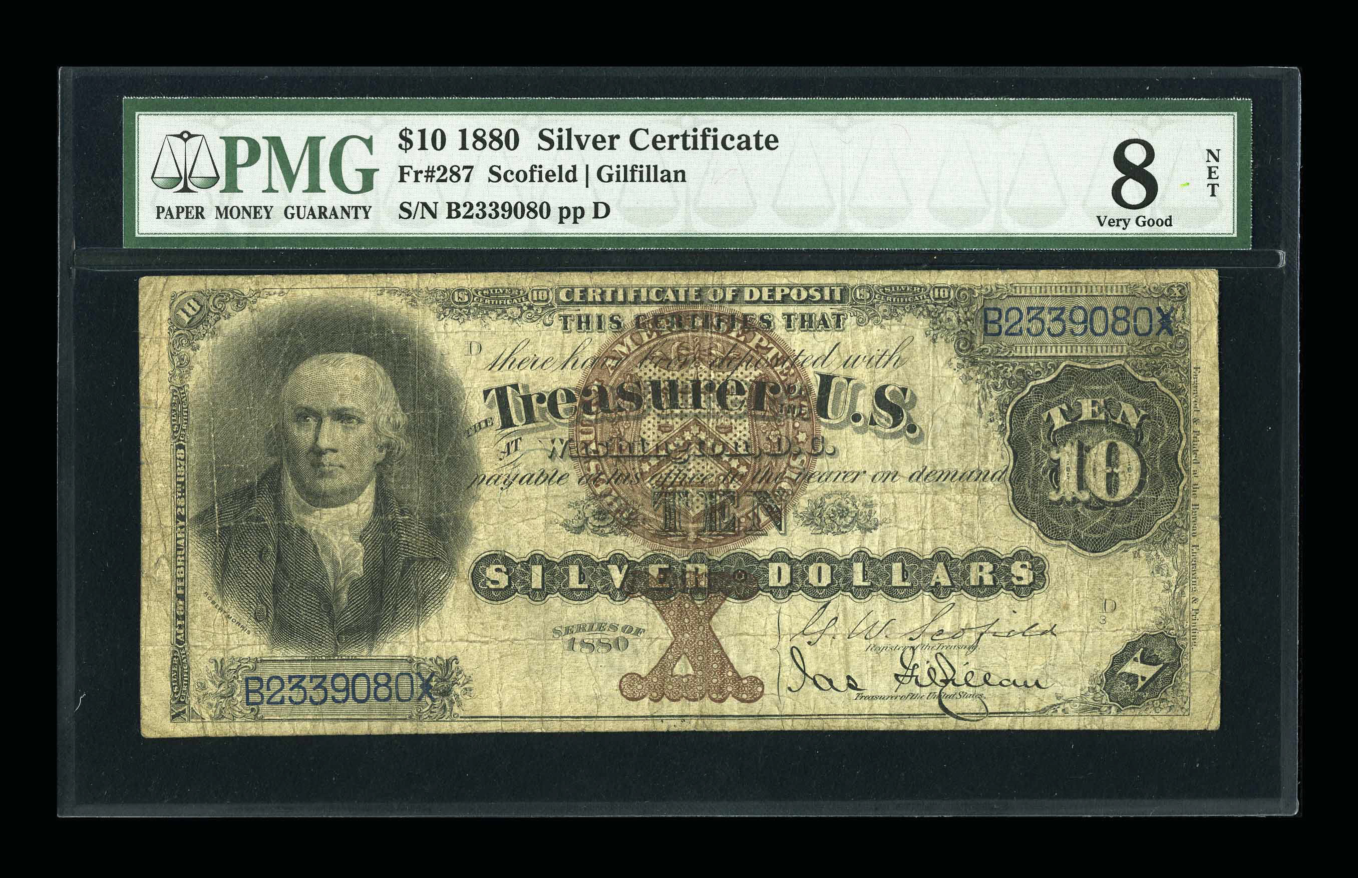image for: Fr. 287 $10 1880 Silver Certificate PMG Very Good 8 NET....