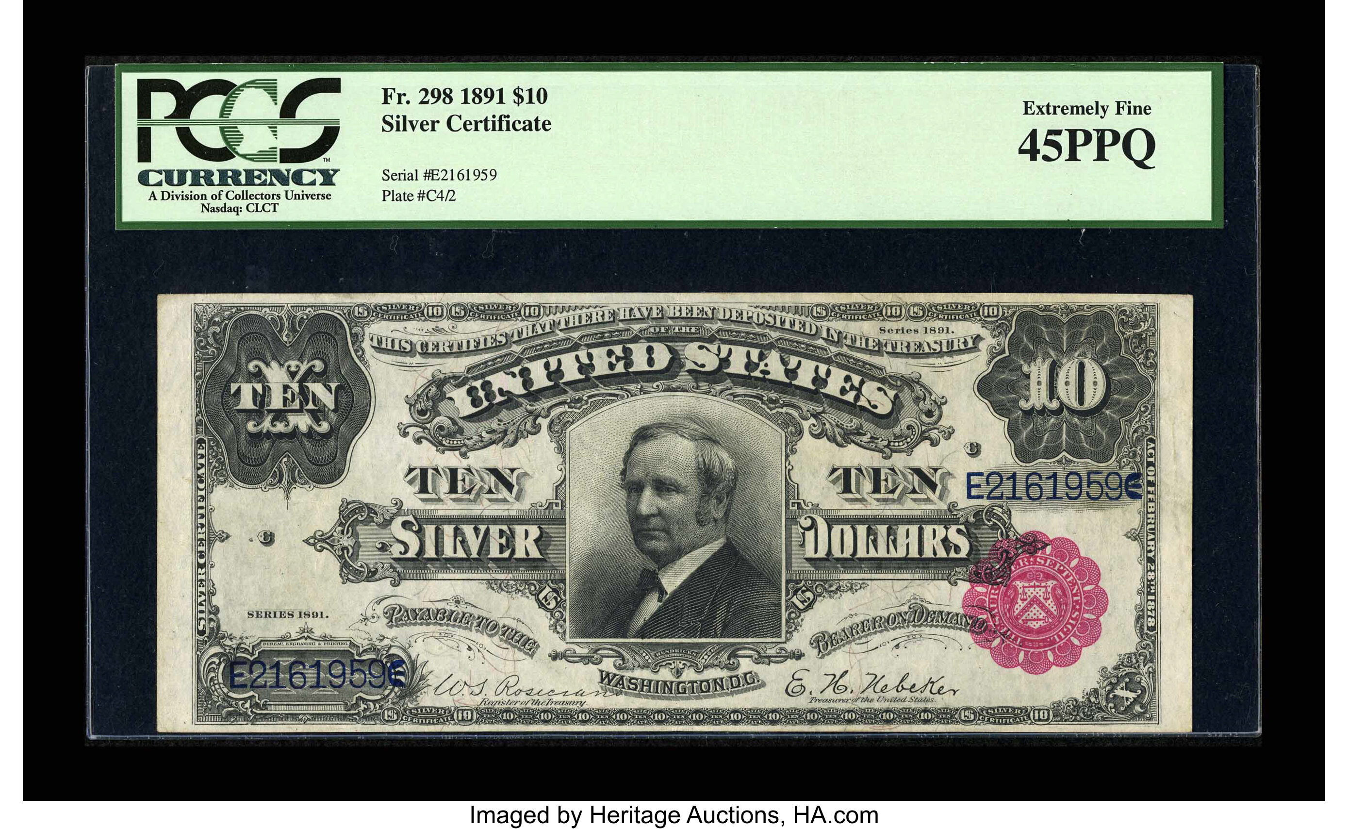 image for: Fr. 298 $10 1891 Silver Certificate PCGS Extremely Fine 45PPQ....