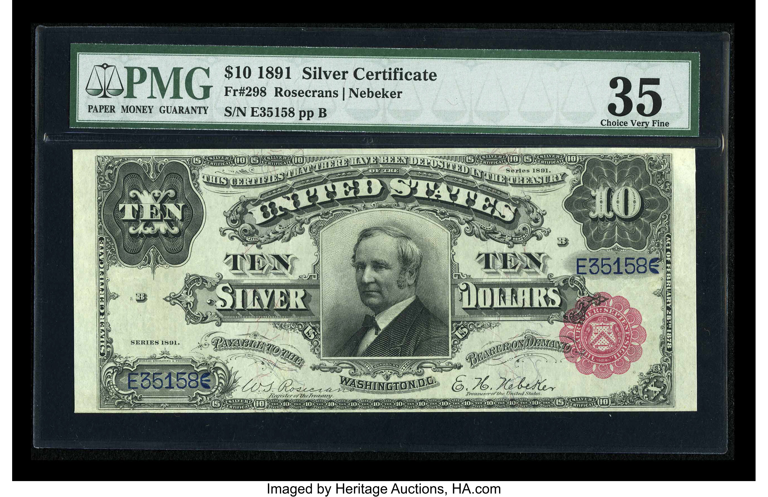 image for: Fr. 298 $10 1891 Silver Certificate PMG Choice Very Fine 35....