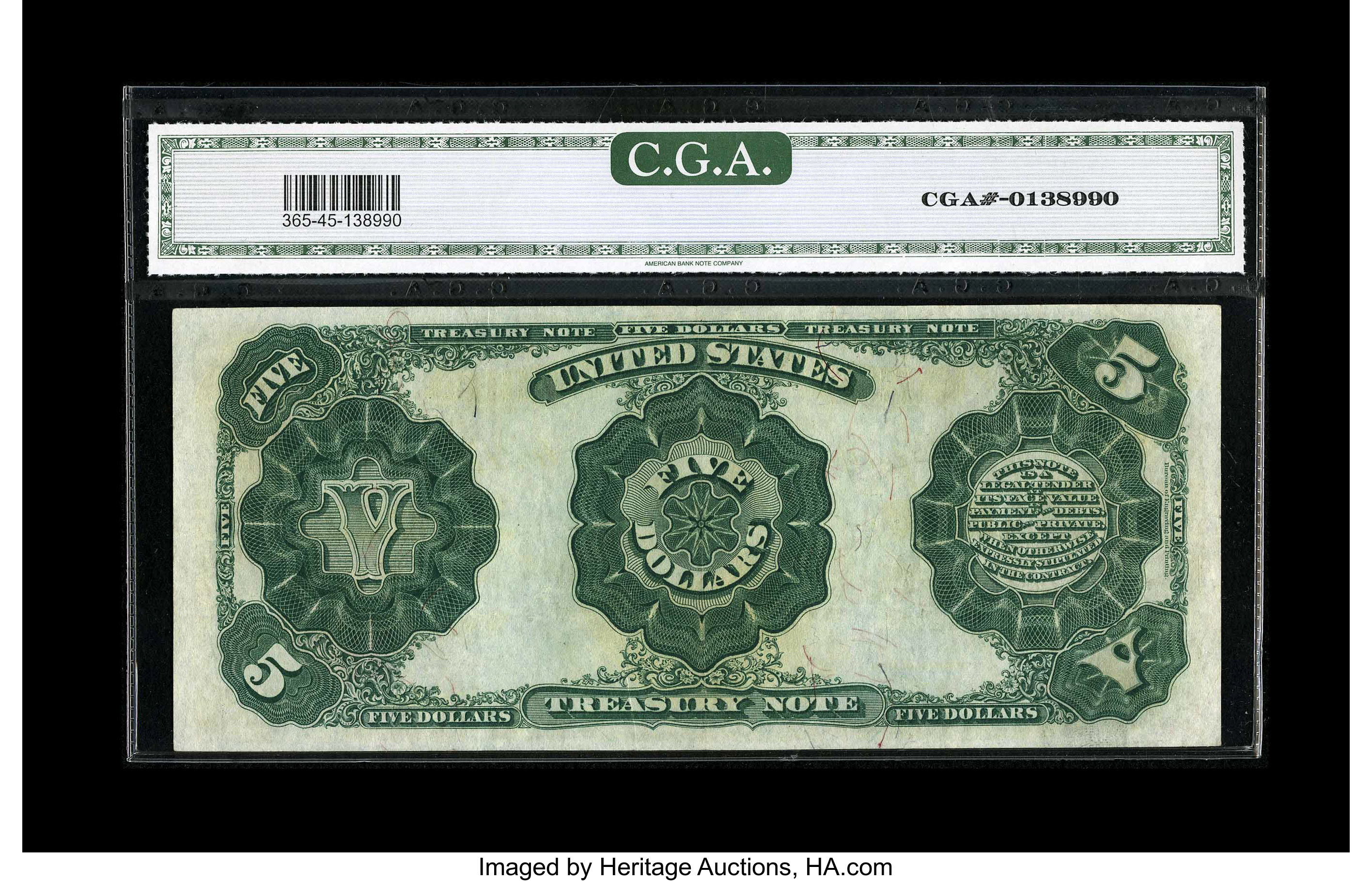 image for: Fr. 365 $5 1891 Treasury Note CGA Extremely Fine 45....