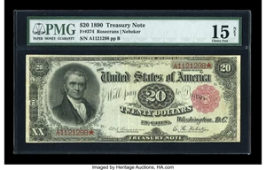 image for: Fr. 374 $20 1890 Treasury Note PMG Choice Fine 15 NET....