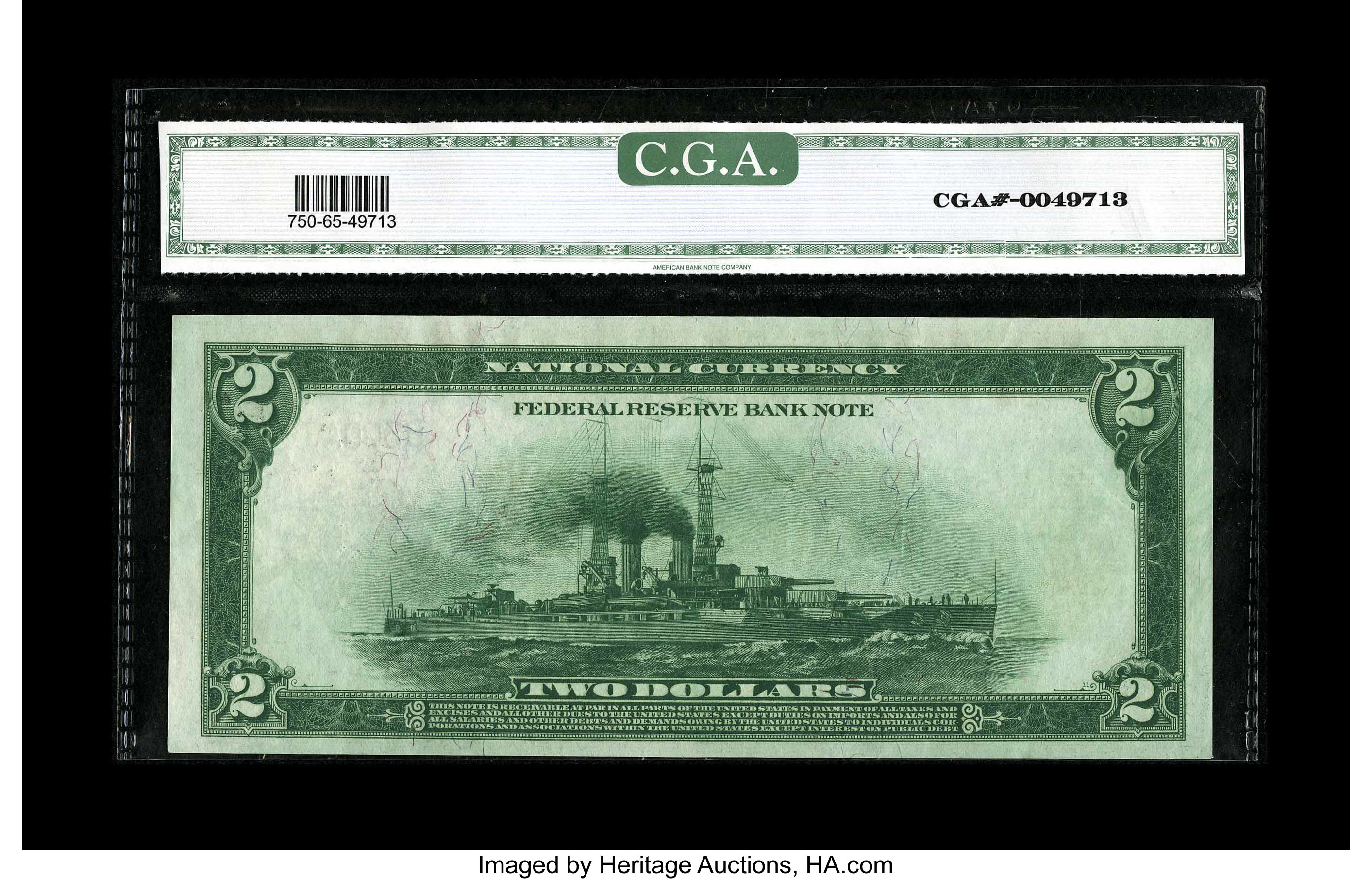 image for: Fr. 750 $2 1918 Federal Reserve Bank Note CGA Gem Uncirculated 65....