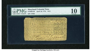 image for: Maryland April 10, 1774 $1/3 PMG Very Good 10....