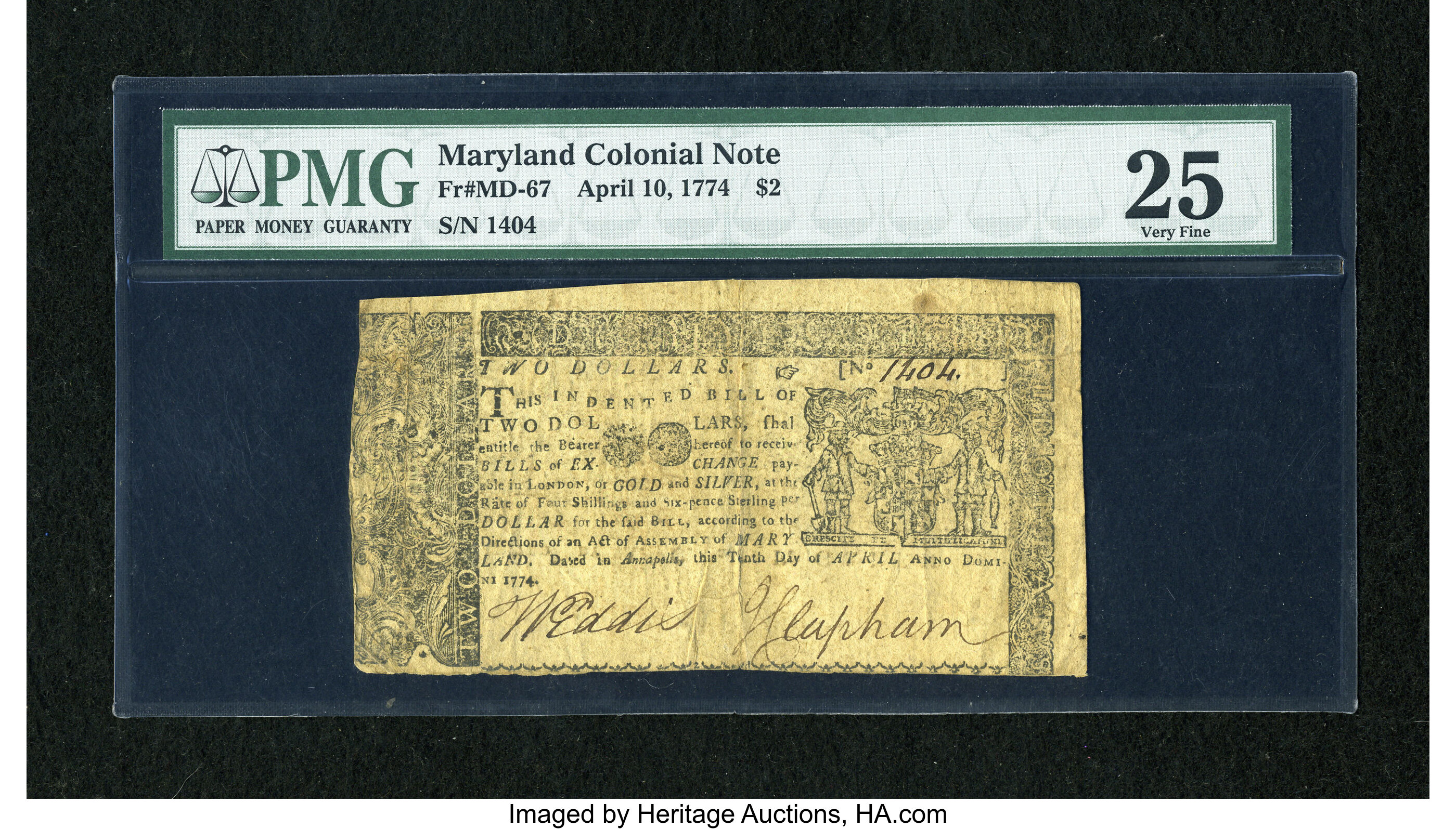 image for: Maryland April 10, 1774 $2 PMG Very Fine 25....