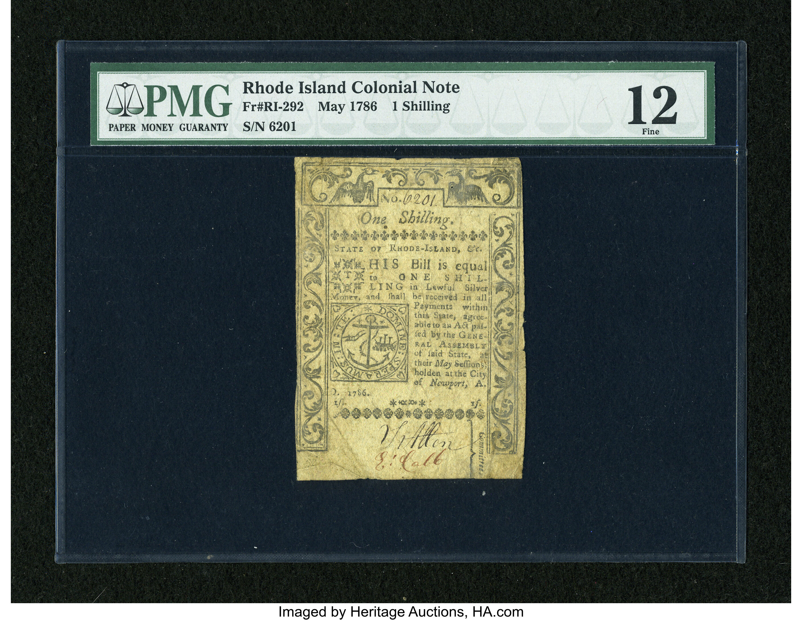 image for: Rhode Island May 1786 1s PMG Fine 12....
