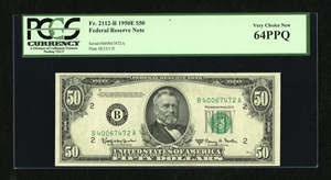 image for: Fr. 2112-B $50 1950E Federal Reserve Note. PCGS Very Choice New 64PPQ....
