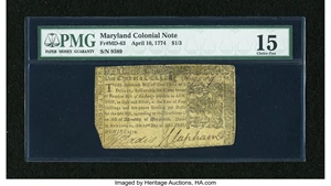 image for: Maryland April 10, 1774 $1/3 PMG Choice Fine 15....