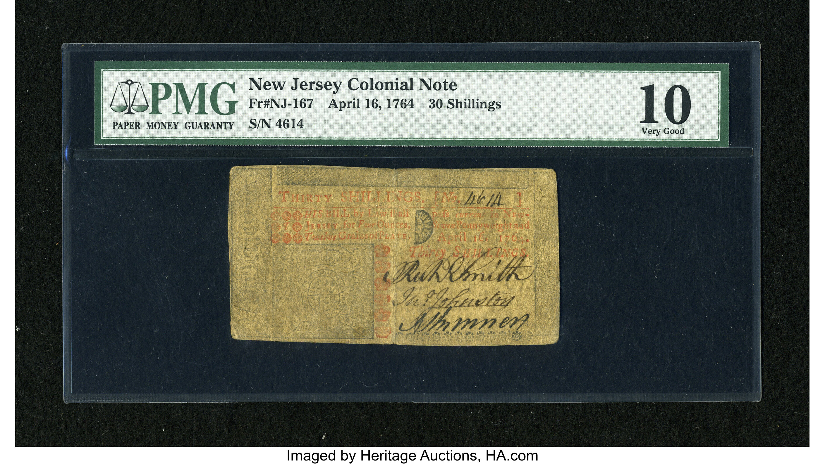 image for: New Jersey April 16, 1764 30s PMG Very Good 10....