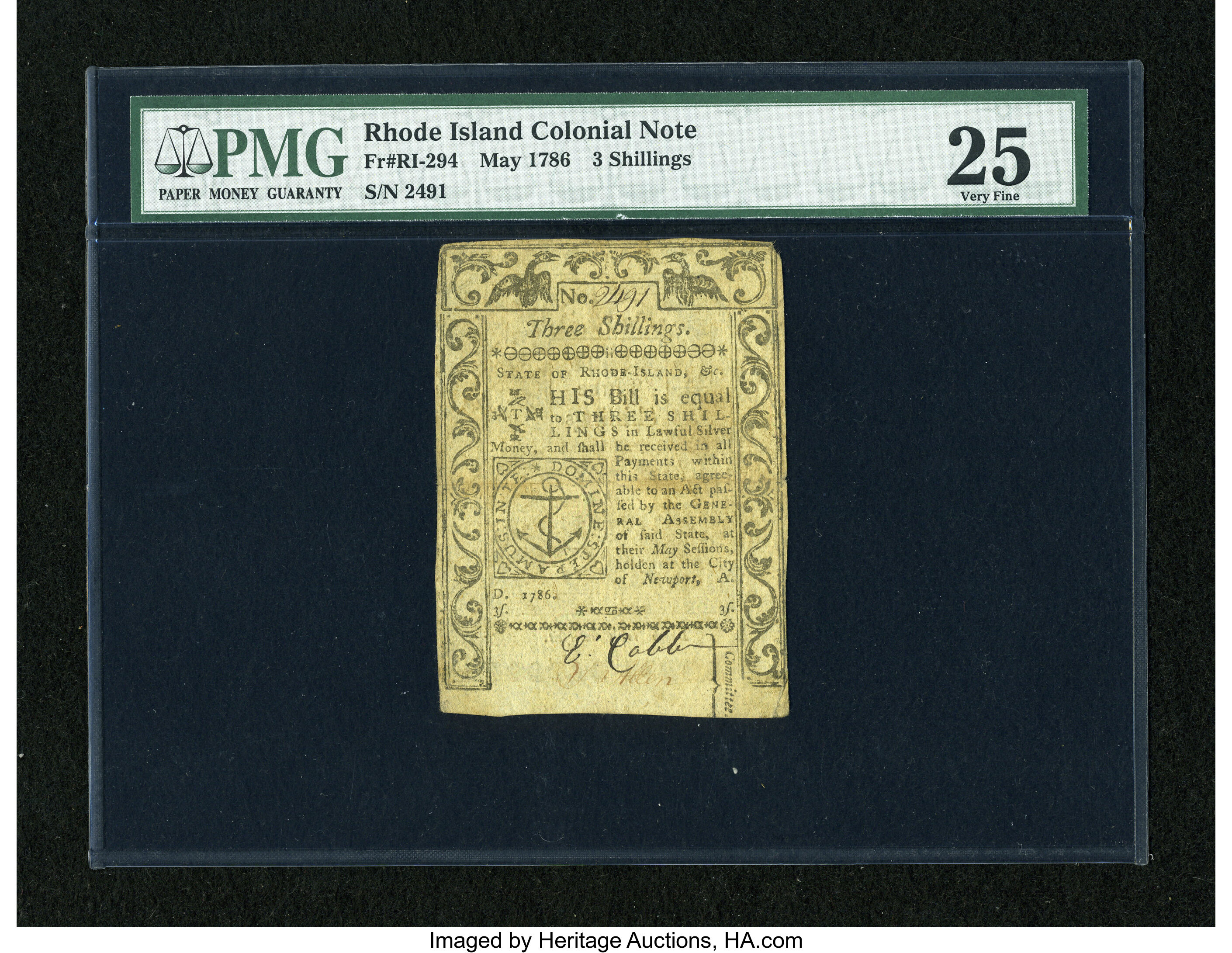 image for: Rhode Island May 1786 3s PMG Very Fine 25....