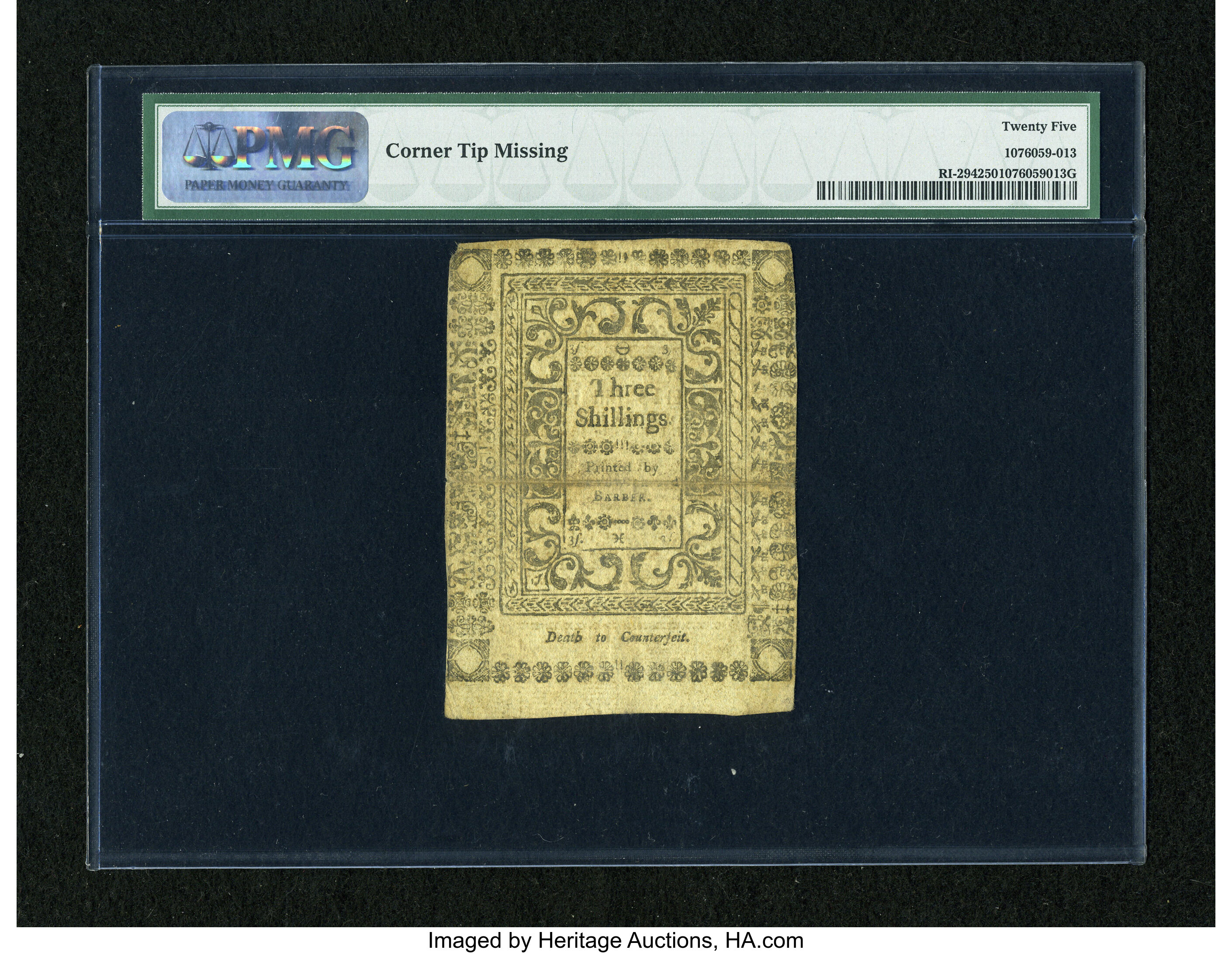 image for: Rhode Island May 1786 3s PMG Very Fine 25....