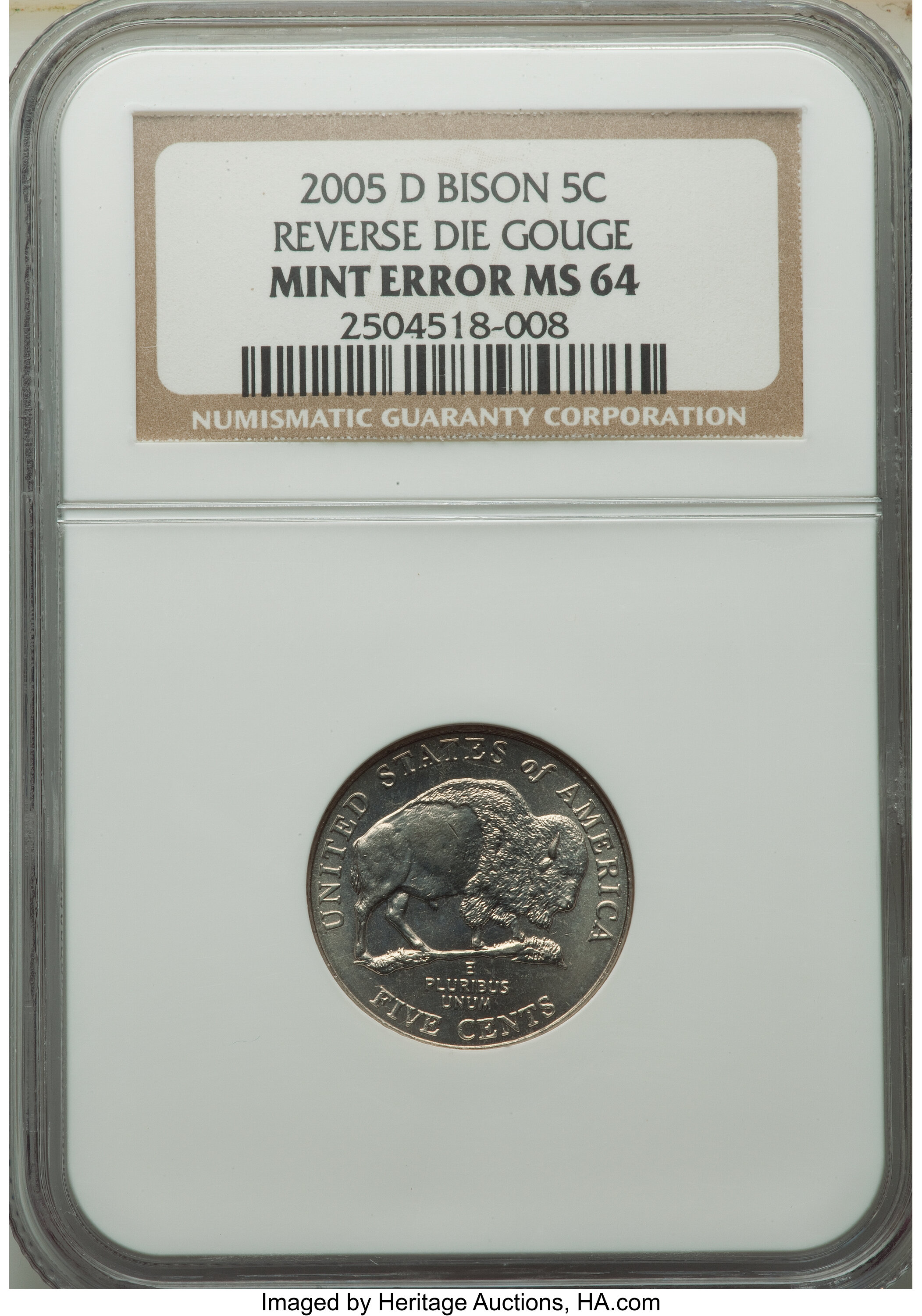 image for: 2005-D 5C Speared Bison MS64 NGC. NGC Census: (0/0). PCGS Population: (365/220). CDN: $200 Whsle. Bid for NGC/PCGS MS64. ...