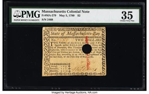 image for: Massachusetts May 5, 1780 $2 PMG Choice Very Fine 35....