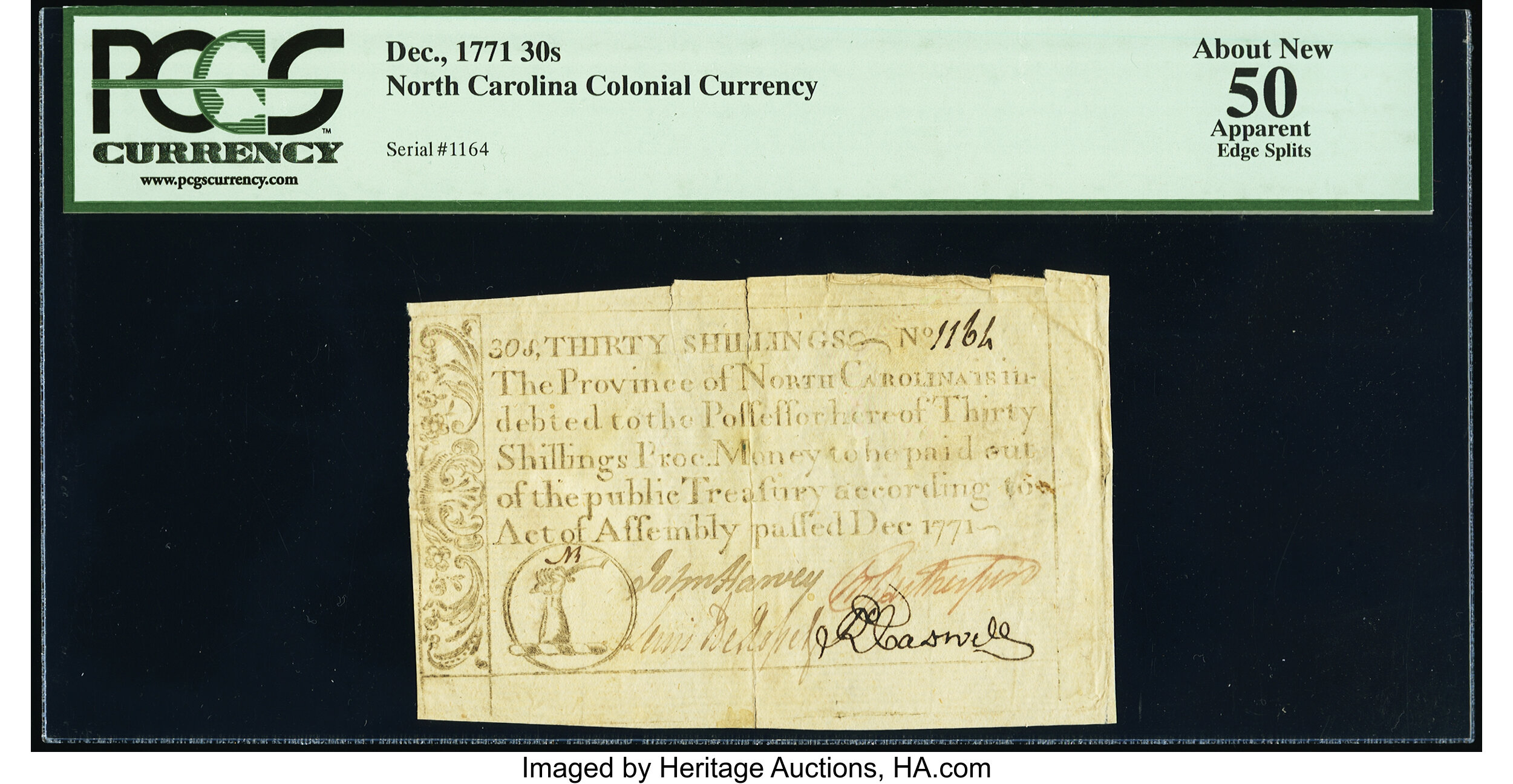 image for: North Carolina December, 1771 30s PCGS Apparent About New 50....