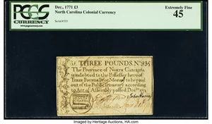 image for: North Carolina December, 1771 £3 PCGS Extremely Fine 45....