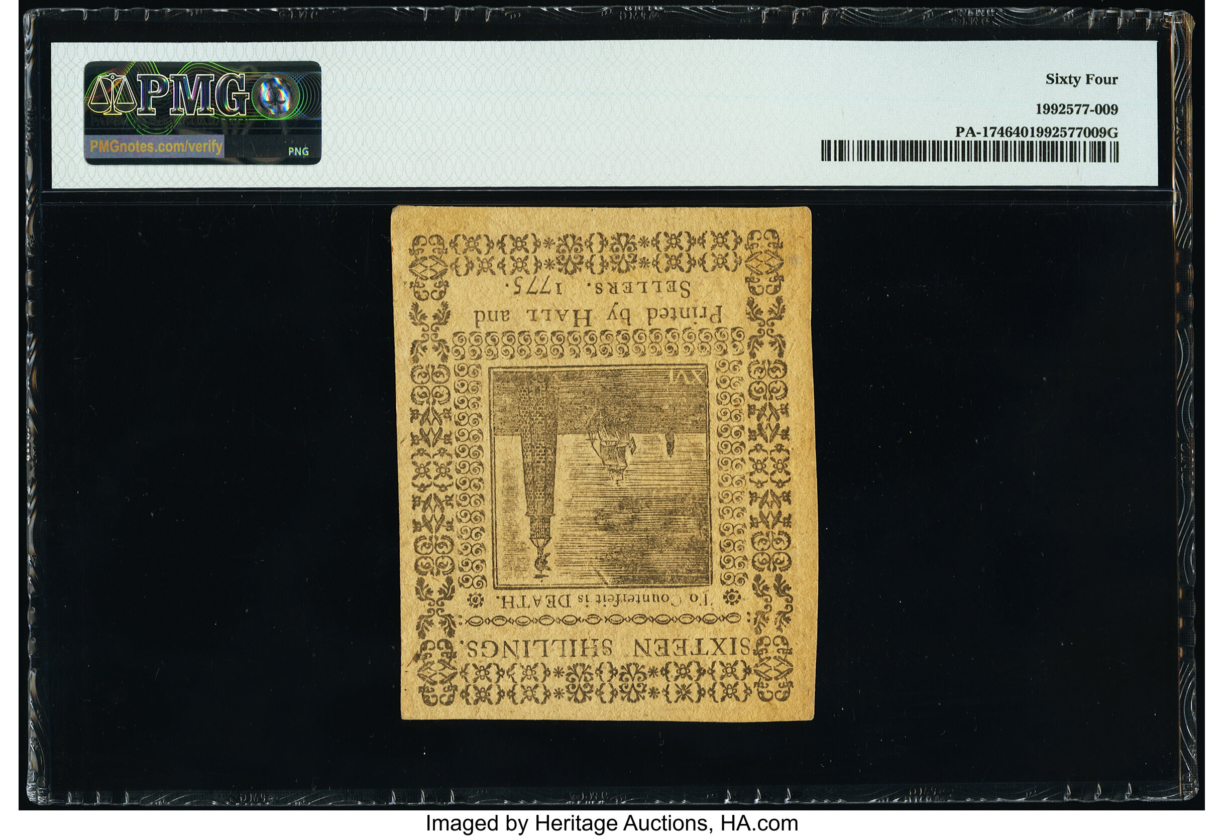 image for: Pennsylvania March 25, 1775 16s PMG Choice Uncirculated 64....