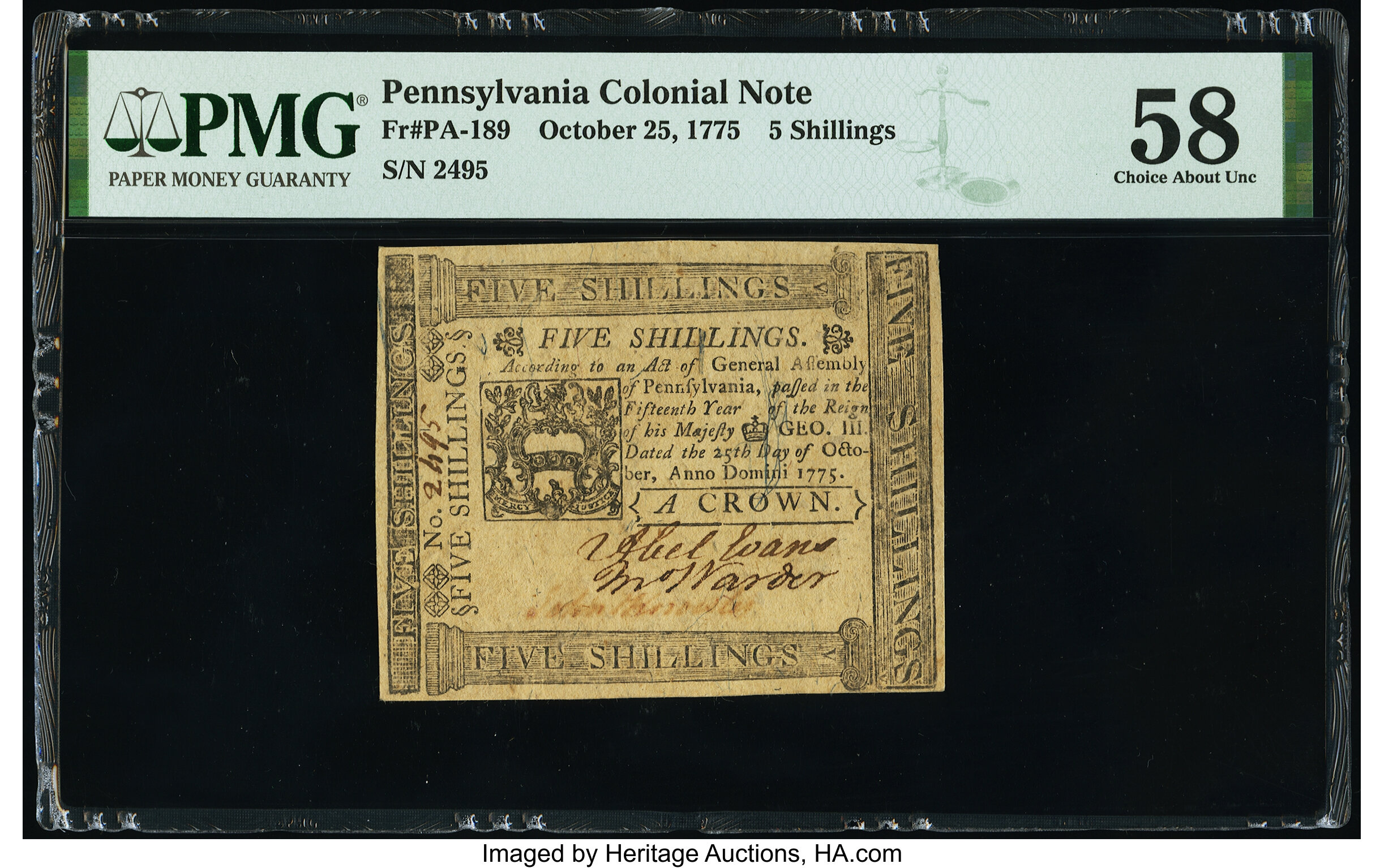 image for: Pennsylvania October 25, 1775 5s PMG Choice About Unc 58....