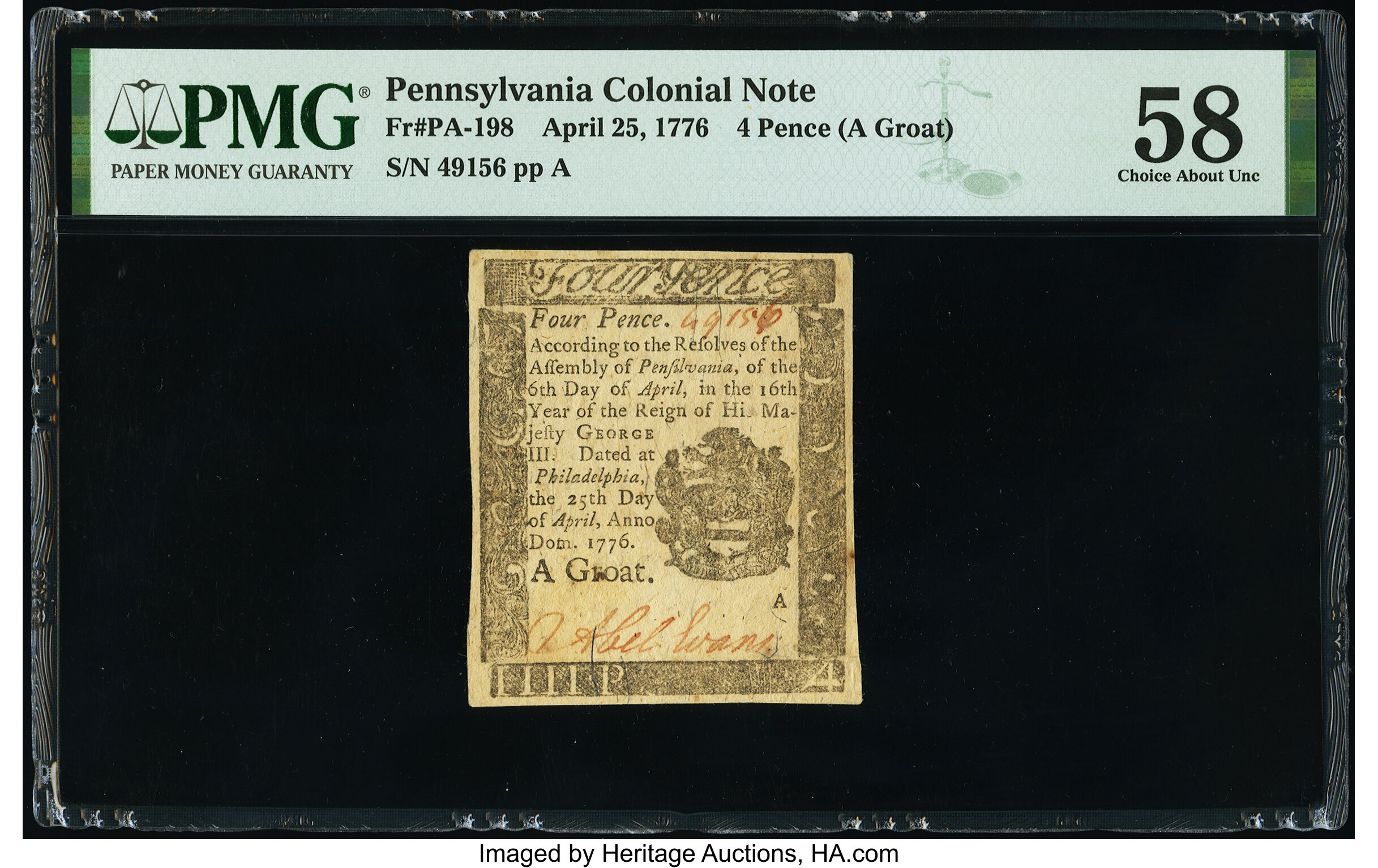image for: Pennsylvania April 25, 1776 4d PMG Choice About Unc 58....