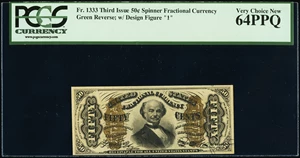 image for: Fr. 1333 50¢ Third Issue Spinner PCGS Very Choice New 64PPQ....