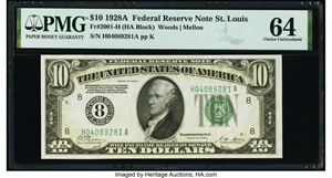 image for: Fr. 2001-H $10 1928A Federal Reserve Note. PMG Choice Uncirculated 64....