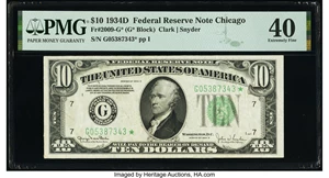 image for: Fr. 2009-G* $10 1934D Federal Reserve Star Note. PMG Extremely Fine 40....