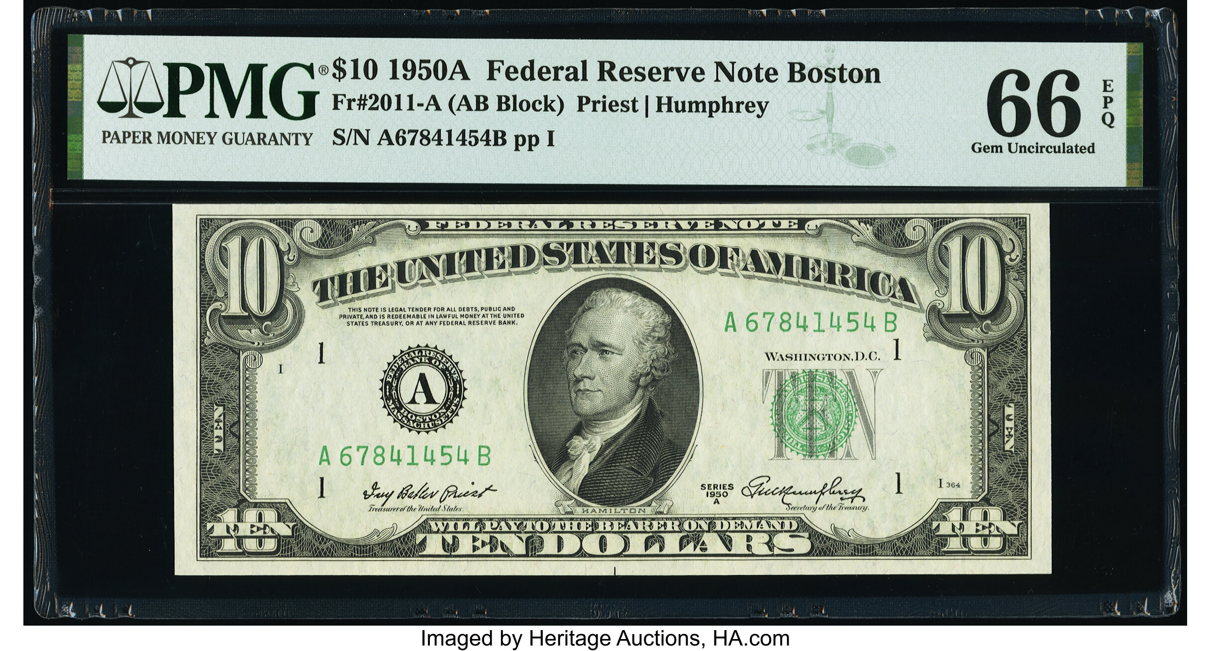 image for: Fr. 2011-A $10 1950A Federal Reserve Note. PMG Gem Uncirculated 66 EPQ....