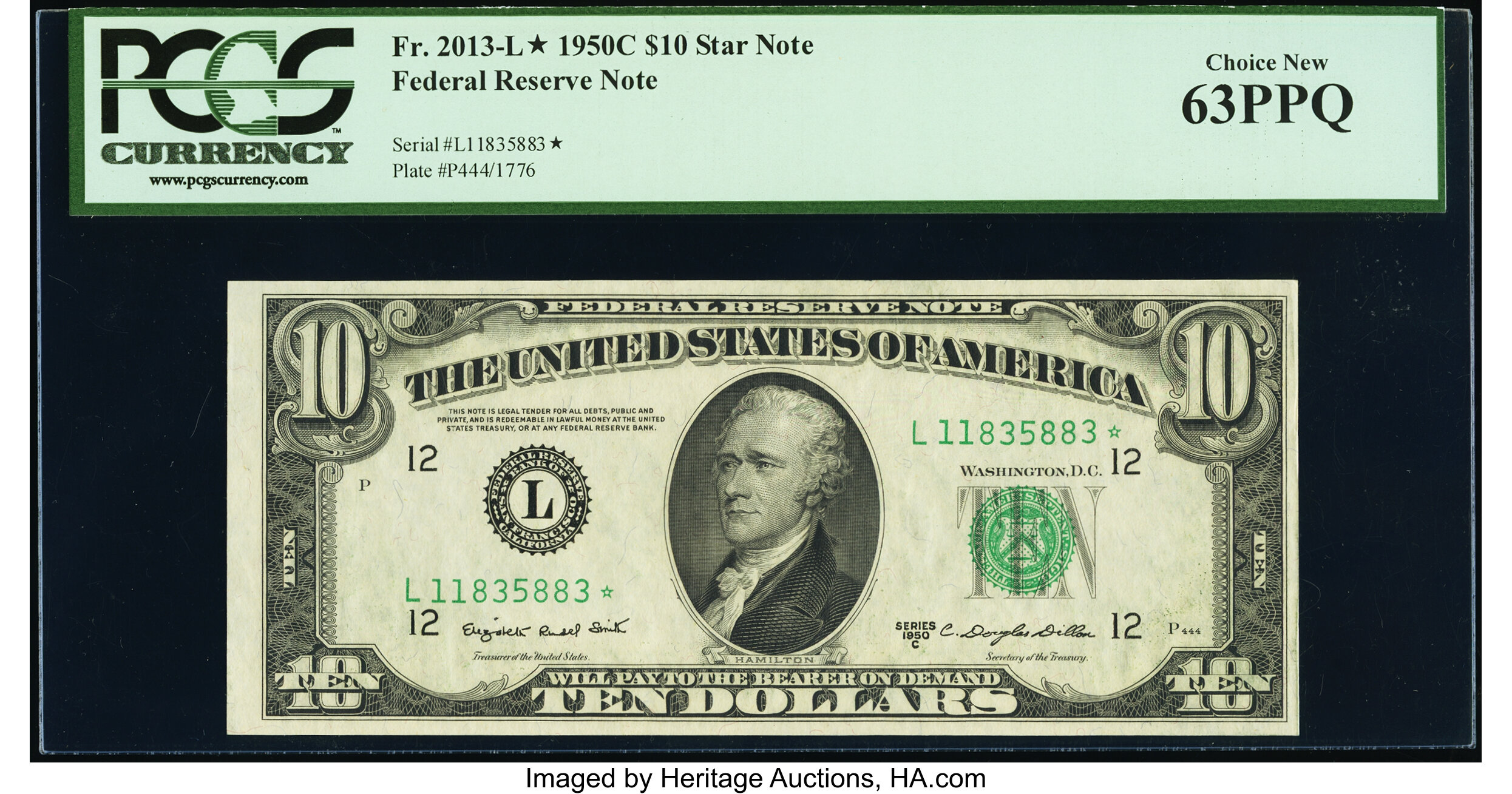 image for: Fr. 2013-L* $10 1950C Federal Reserve Star Note. PCGS Choice New 63PPQ....