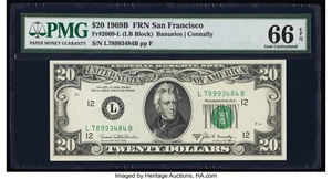 image for: Fr. 2069-L $20 1969B Federal Reserve Note. PMG Gem Uncirculated 66 EPQ....