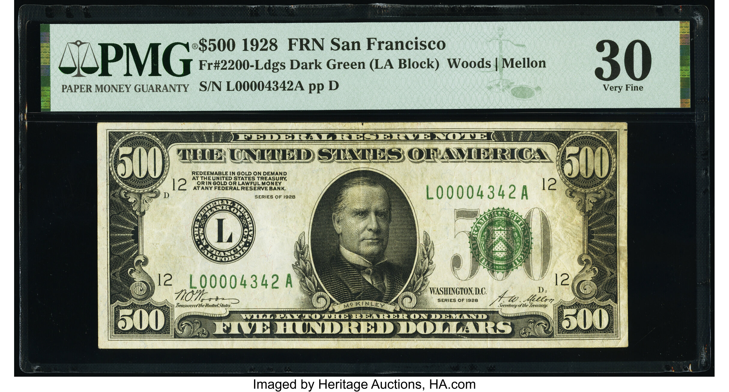 image for: Fr. 2200-L $500 1928 Federal Reserve Note. PMG Very Fine 30....