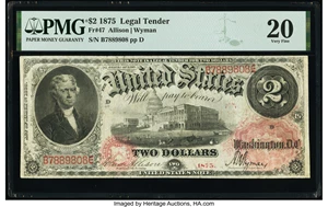 image for: Fr. 47 $2 1875 Legal Tender PMG Very Fine 20....