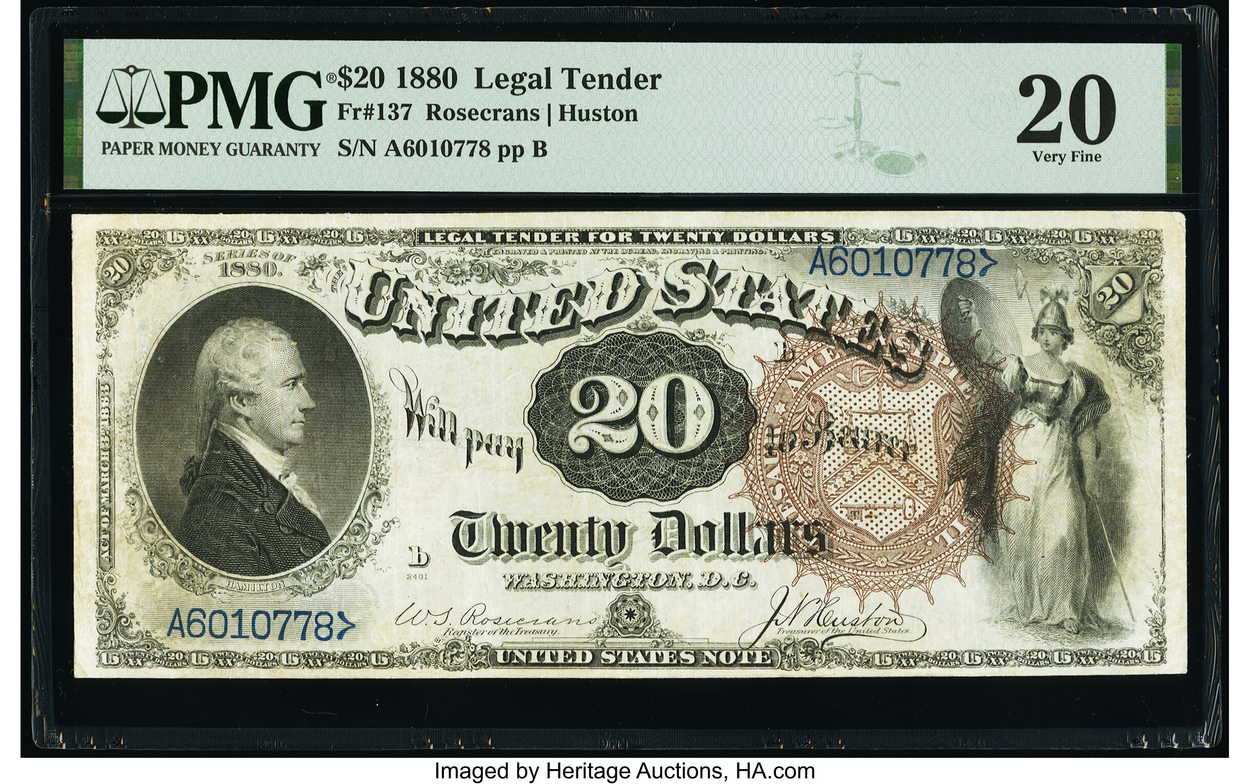 image for: Fr. 137 $20 1880 Legal Tender PMG Very Fine 20....