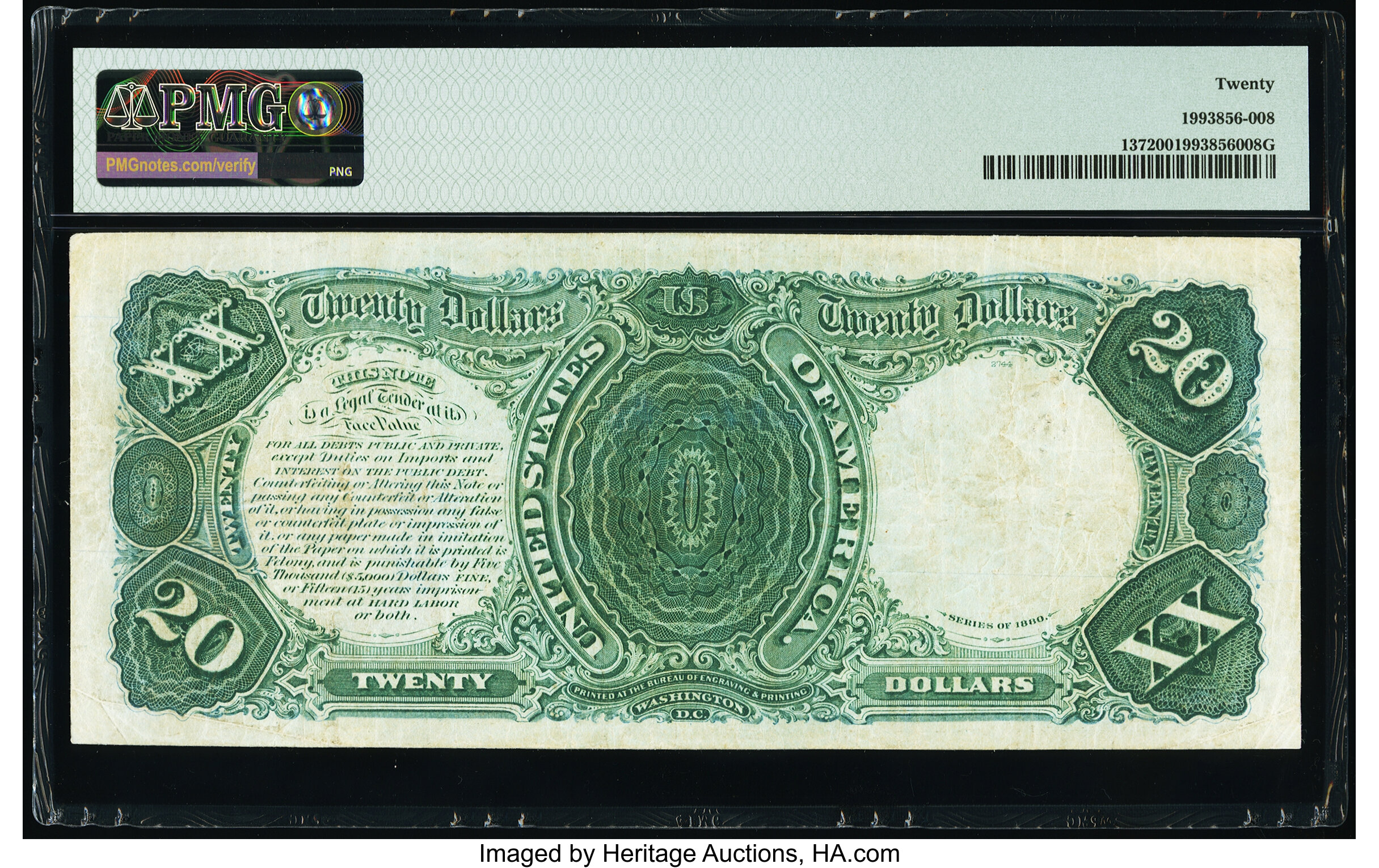 image for: Fr. 137 $20 1880 Legal Tender PMG Very Fine 20....