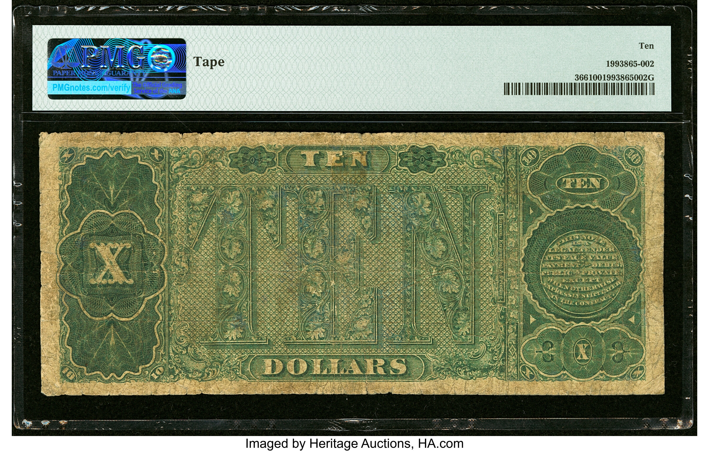image for: Fr. 366 $10 1890 Treasury Note PMG Very Good 10....