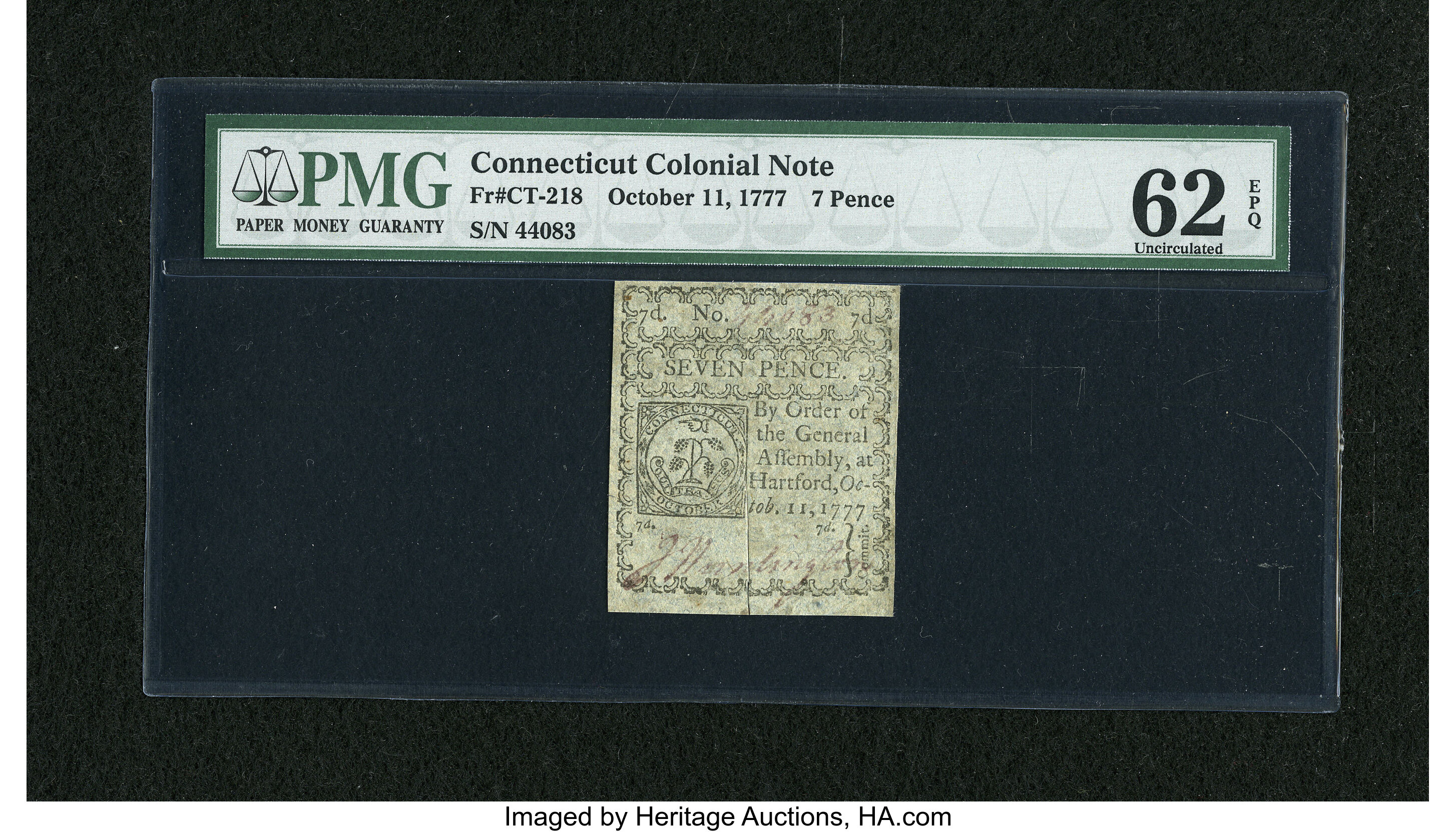 image for: Connecticut October 11, 1777 7d Slash Cancelled PMG Uncirculated 62 EPQ....