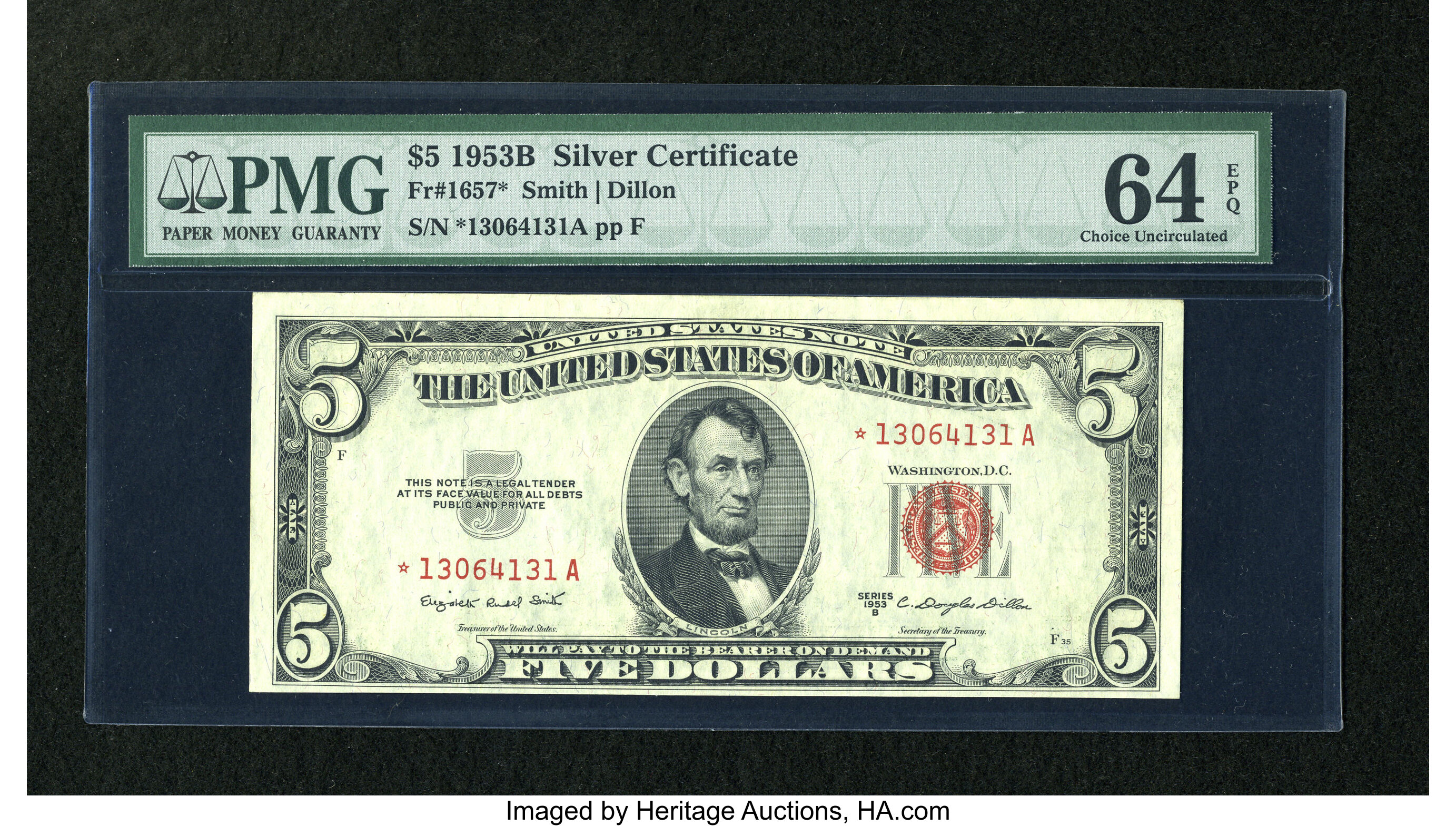 image for: Fr. 1534* $5 1953B Legal Tender Note. PMG Choice Uncirculated 64 EPQ....