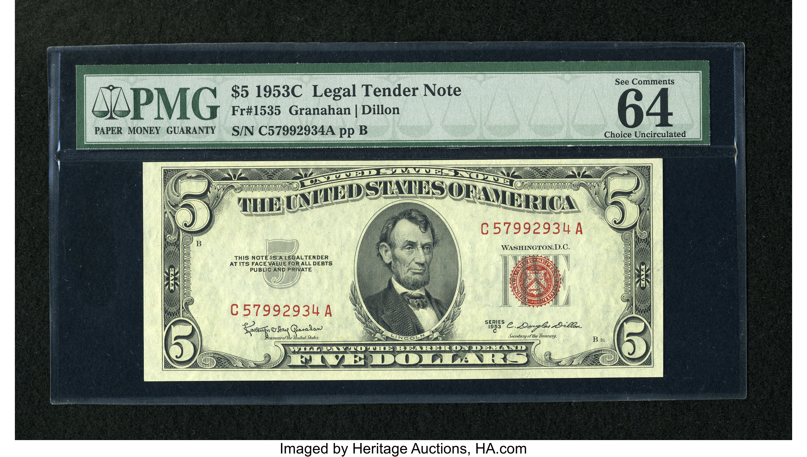 image for: Fr. 1535 $5 1953C Legal Tender Note. PMG Choice Uncirculated 64 EPQ....