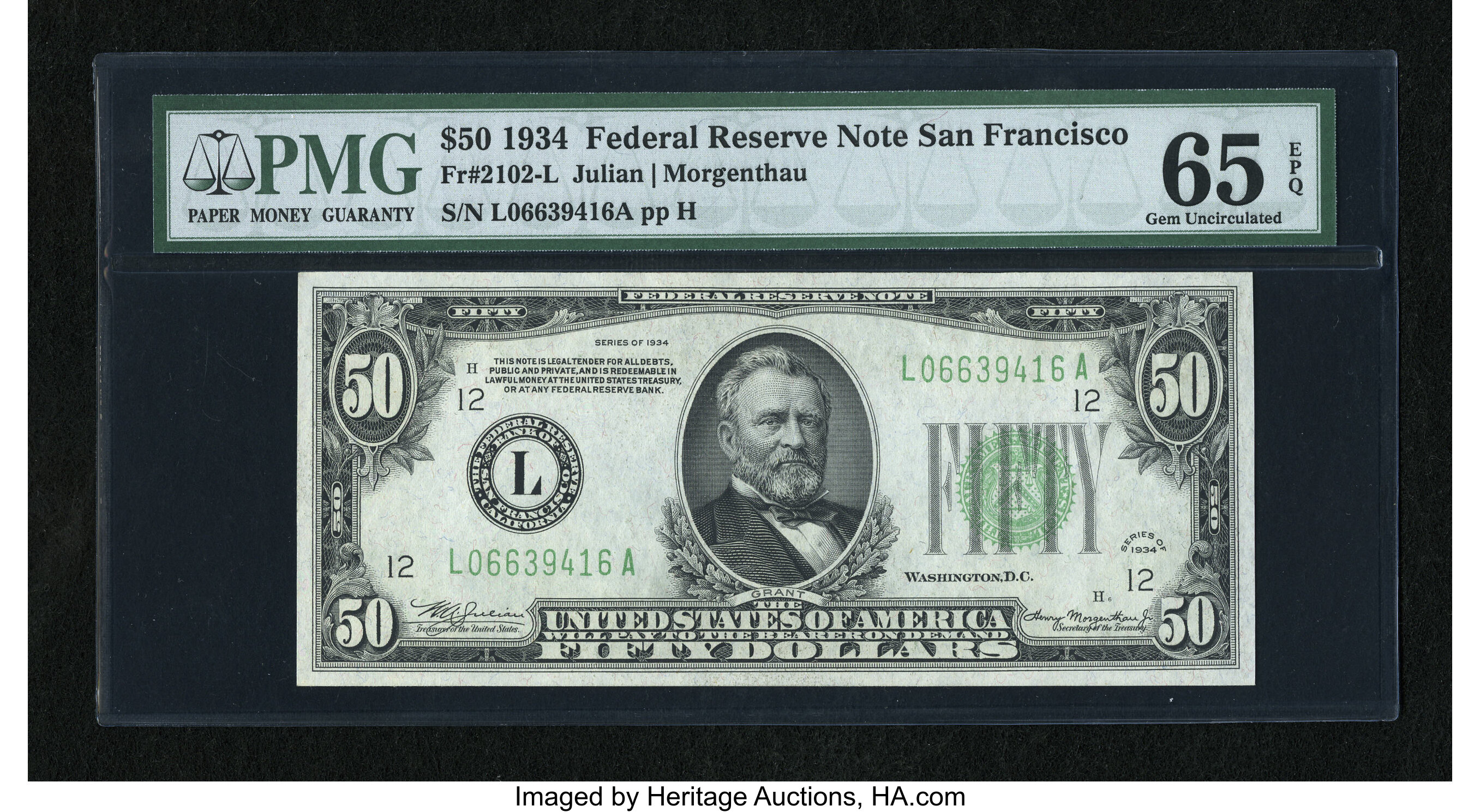 image for: Fr. 2102-L $50 1934 Federal Reserve Note. PMG Gem Uncirculated 65 EPQ....
